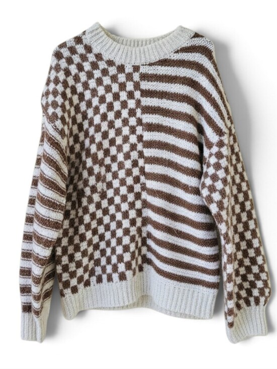 Altar'd State Sweaters - Altar'd State Checkered Striped Colorblock Knit Oversized Pullover Sweater Small